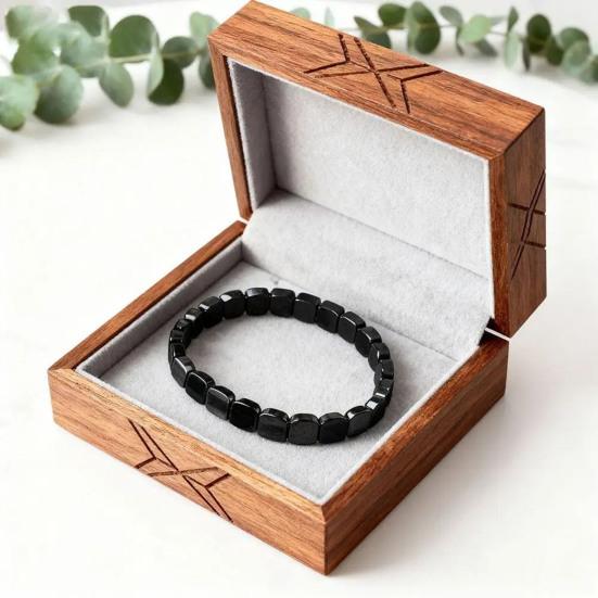 Hematite Stone Bracelet Elastic Cord Metallic Luster Polished Bracelet Groundedness Theme Men Women Wristband