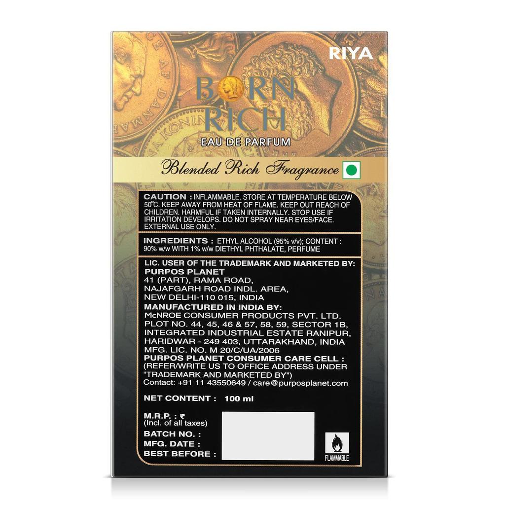 RIYA Born Rich Dla Mężczyzn Woda Perfumowana w Sprayu Cytrusowo-Drzewna 100 ML