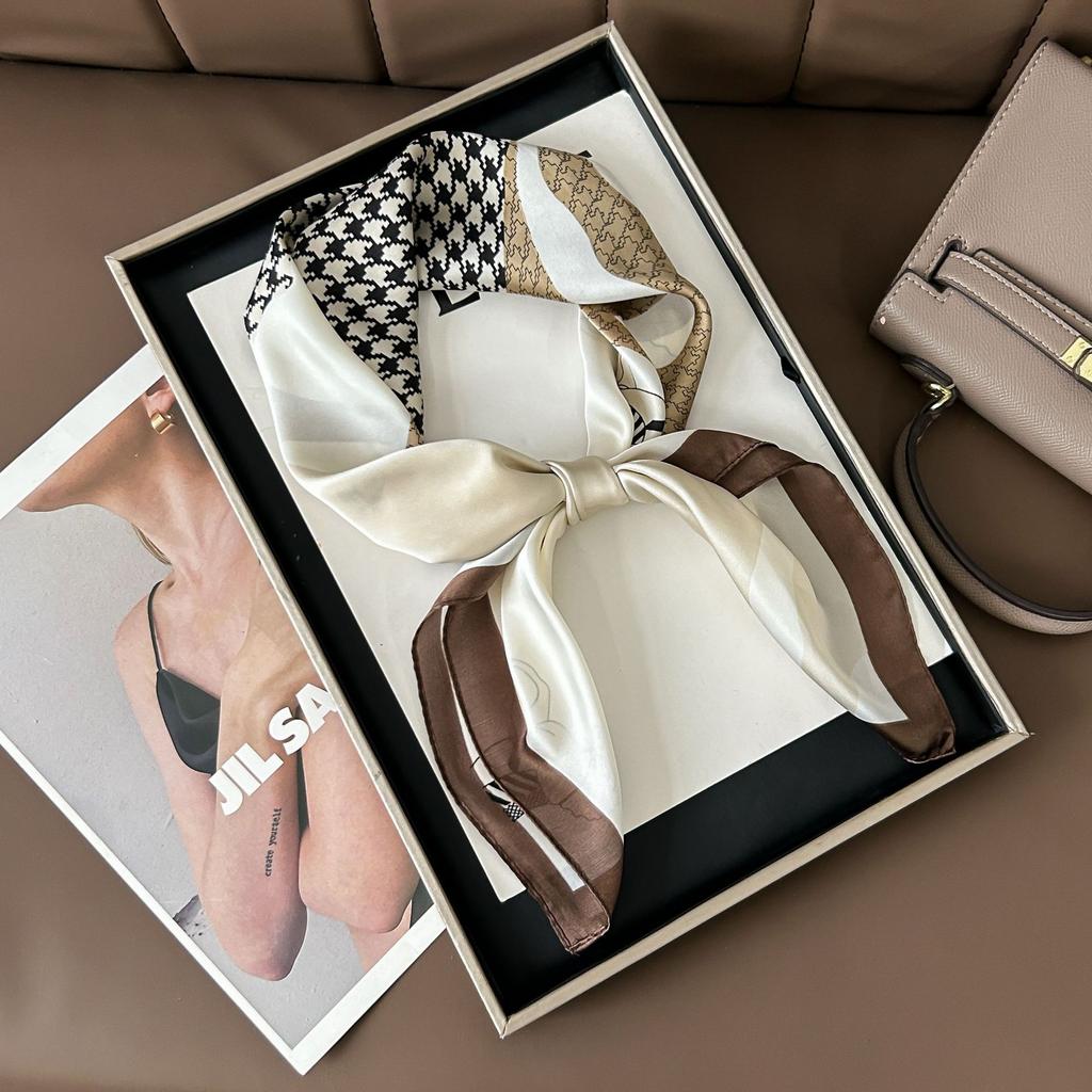 Hedvábný šátek pro ženy, módní všestranný, vysoký smysl, 70 čtverečních stop, ochrana krku, šátek, retro šátek, taška