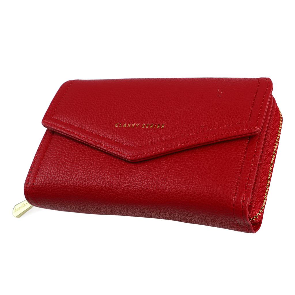 Women Wallet PU Leather Portable Fashionable Exquisite Elegant Card Holder Zipper Coin Purse Red