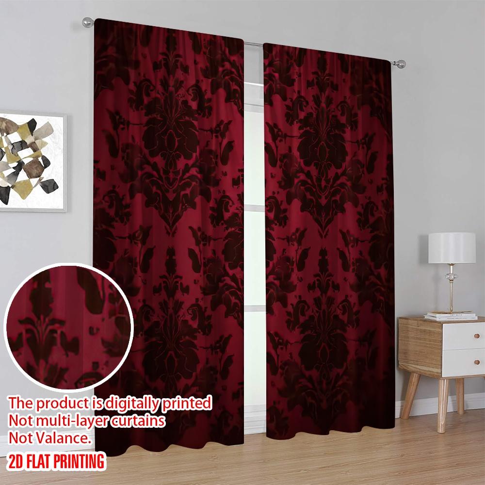 Flat Printing Scene Curtain Black Red Durable Polyester Fabric Without Electricity All Season Party Holiday Set Of 2 Made Washable