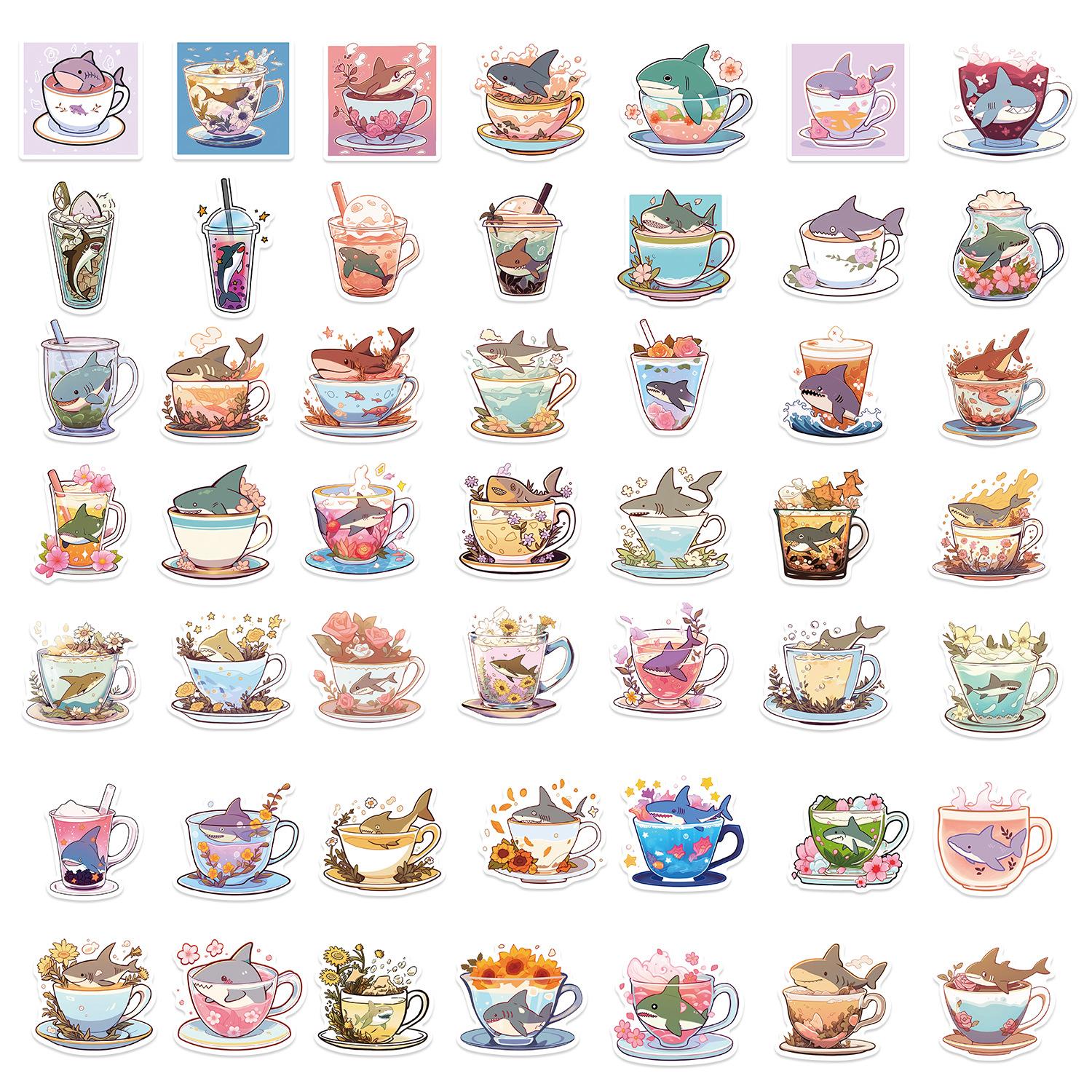 

50 INS Style Shark Cup Graffiti Stickers Guitar Laptop Suitcase DIY Waterproof Stickers