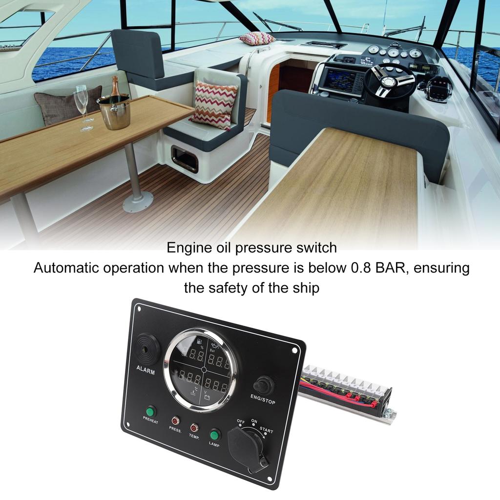 Boat Gauges Panel Digital Display 4 in 1 Fuel Level Water Temperature Voltage Oil Pressure Meter for Yachts Speedboats