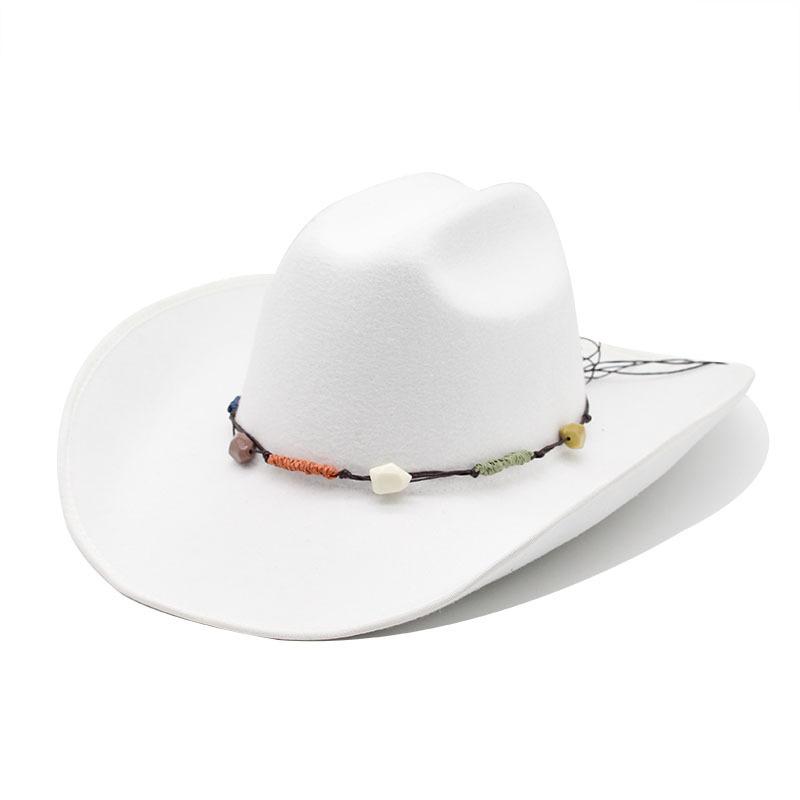 Simple Style Hemmed Tweed Hat Western Cowboy Top Hat Men'S And Women'S Couple Hat Ethnic Style Felt Hat