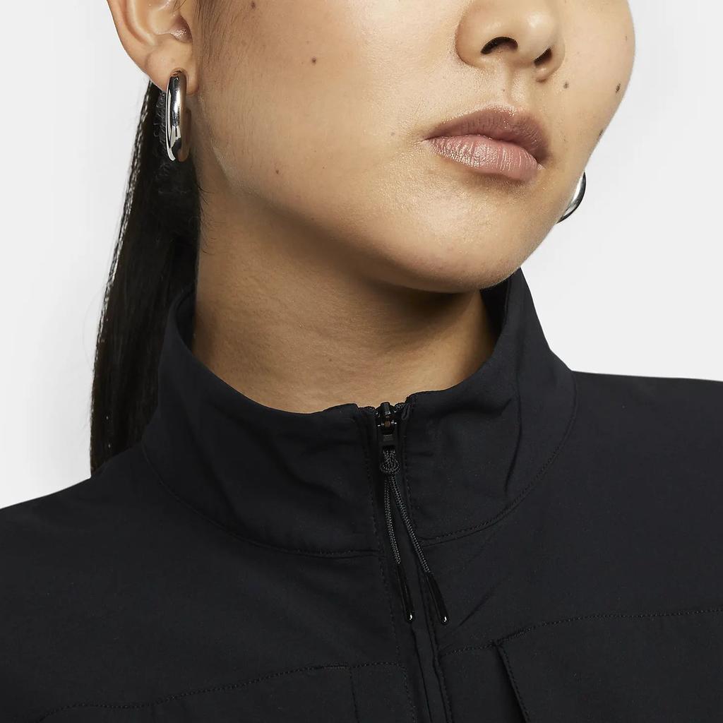 Nike Logo Print Solid Color Zipper Long Sleeve Short Jumpsuit Women Jumpsuits Black DX0149-010