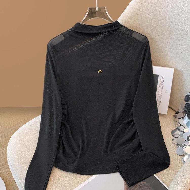 Spring Autumn Fashion Women Elegant Top Design Stand Up Collar Foreign Style Hollow Out Shirt
