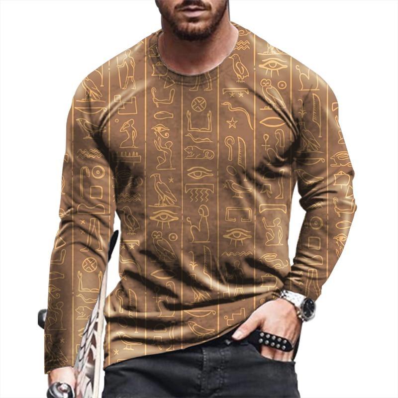 Altägyptische 3D-Druck Herbst Herren O-Ausschnitt T-Shirt Casual Langarm Übergroßer Pullover Mode Tops Streetwear Herren Kleidung