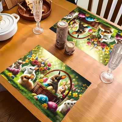 4 Peças de Jogos Americanos Temáticos de Páscoa, Tamanho 45*30cm/18*12 polegadas, Adequado para Reuniões Familiares, Refeições Internas, Cozinha, Festas, Acampamento e Decoração de Mesa Festiva