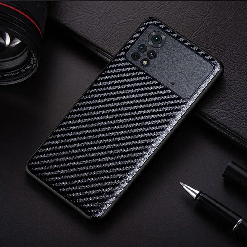 

Чохол для телефону з текстурою вуглецевого волокна для Xiaomi Poco X4 Pro NFC 5G Fashion Design Back Cover Funda Coque для чохла Xiaomi Poco M4 Pro Poco M4 Pro 5G чорний