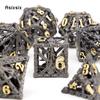7 Pcs Black Golden Hand Skull Head Metal Dice Hollow Polyhedral Dice Set Suitable for Role-Playing RPG  Board Game Card Game