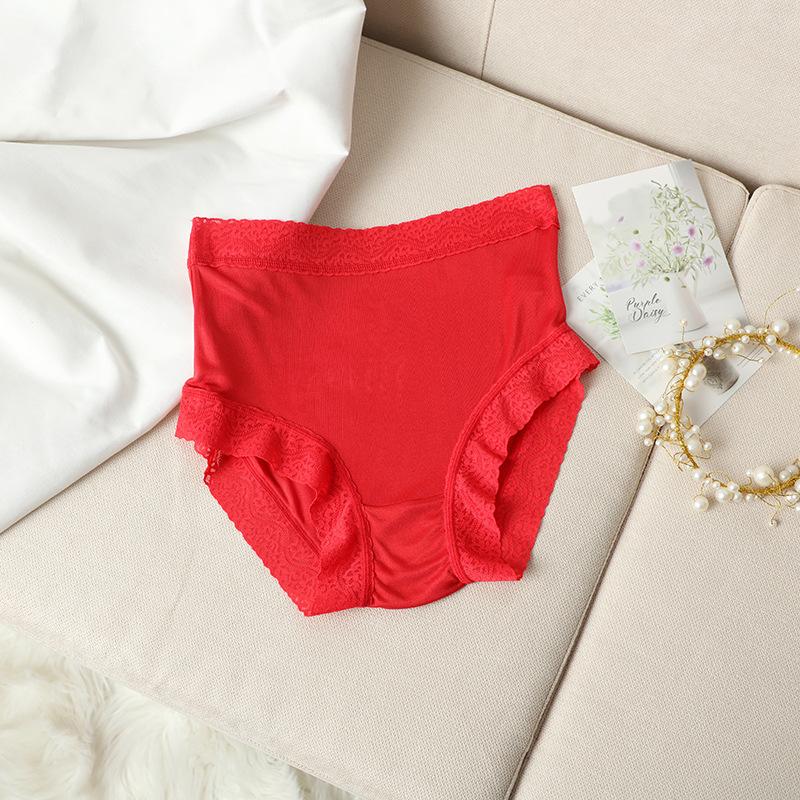 Seidenunterwäsche für Damen atmungsaktiv bequem aus Maulbeerseide Spitze sexy Übergröße nahtlos mittelhohe Taille Triangel-Slips