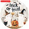 2d Flat 20*20cm, Halloween Home Decoration, Halloween Pumpkin, Black Cat and Ghost, "trick or Treat" Wooden Circular Logo, for Home, Garden, Kitchen