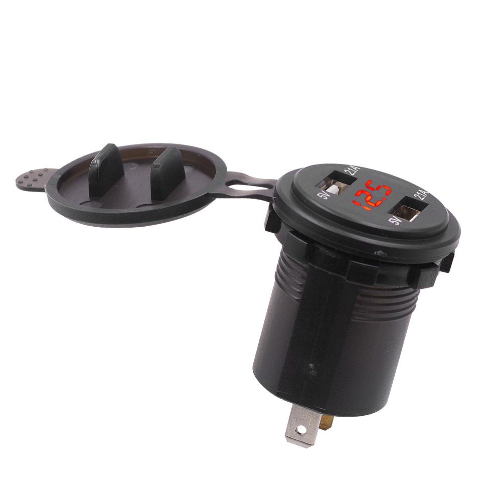 Waterproof Dual USB Phone Charging 4.2A Charger LED Digital Display Voltmeter with 23.6in LineRed DC12 24V