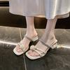 Fashion 2025 Women's Outdoor Wear Crystal Chunky Heel Slippers Knot Diamond High Heel Sandals New Summer Fashion Beautiful