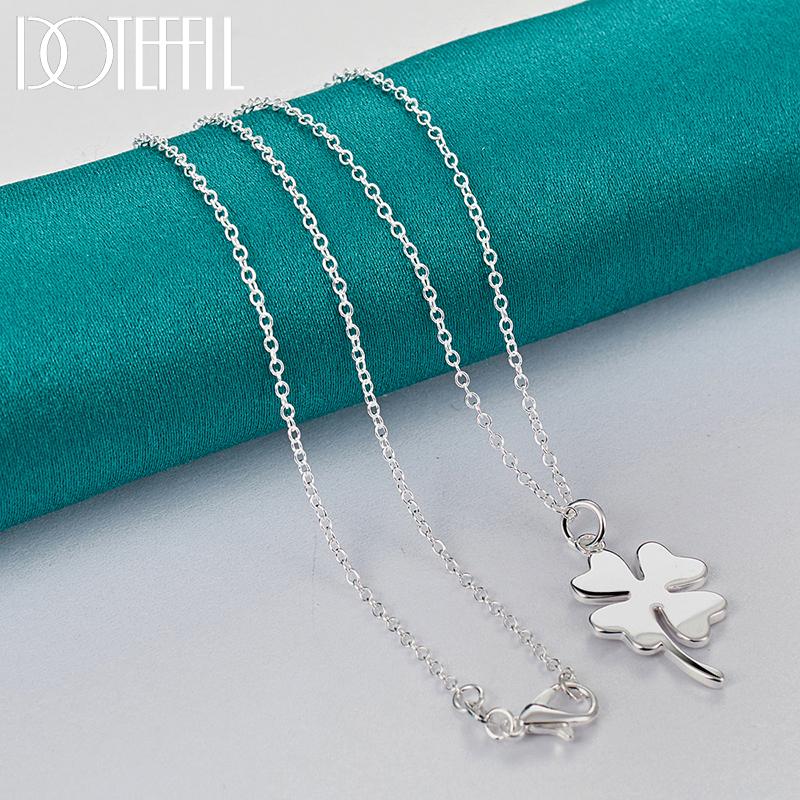 DOTEFFIL 925 Silver Four-Leaf Clover Pendant Necklace 16-30 Inch Chain For Woman Fashion Wedding Charm Jewelry