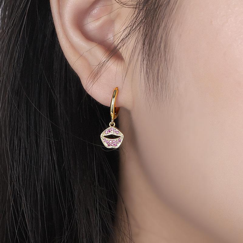 ANENJERY Micro Zircon Lipstick anheng Hoop øredobber for kvinner kreative sexy ørespenne smykker