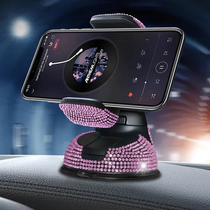 Crystal Car Phone Holder Mount Mobile Cell Phone Stand GPS Support Pink Bling Diamond Car Accessories Interior for Women