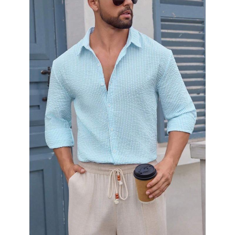 Men's Plaid Long Sleeve Shirt Breathable Cotton Slim Fit Casual Shirt Jacket.
