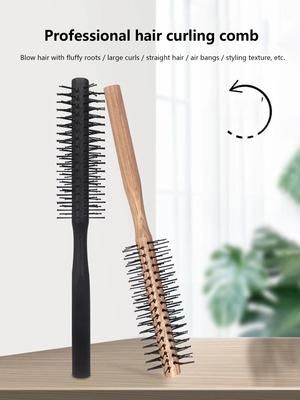 1 Lockenbürste mit Holzgriff, runder Haarkamm aus Nylon, Lockenbürste, professionelles Salon-Styling-Tool, speziell für Echthaarperücken