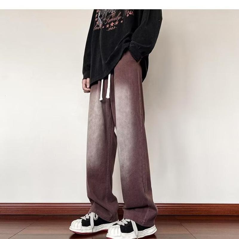 Spring And Autumn New Trendy Retro Solid Color Casual Jeans Loose Straight Versatile High Street Pants Men's Floor-Mopping Pants