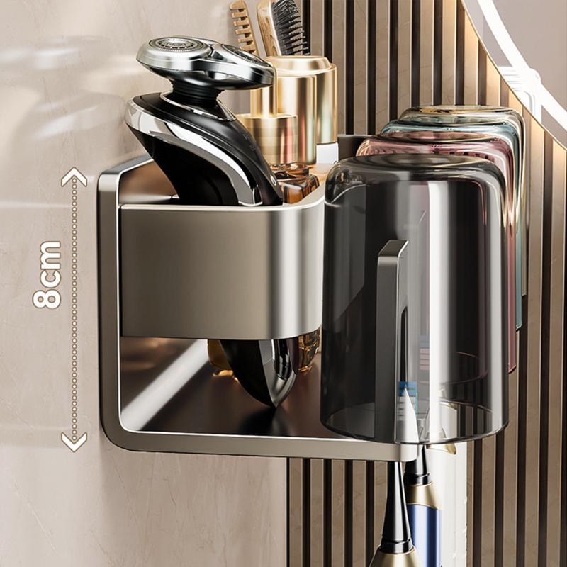 Aluminum Toothbrush Rack Punch-Free Wall-Mounted Toothbrush Cup Holder Bathroom Multifunctional Toothpaste Razor Shelf Organizer
