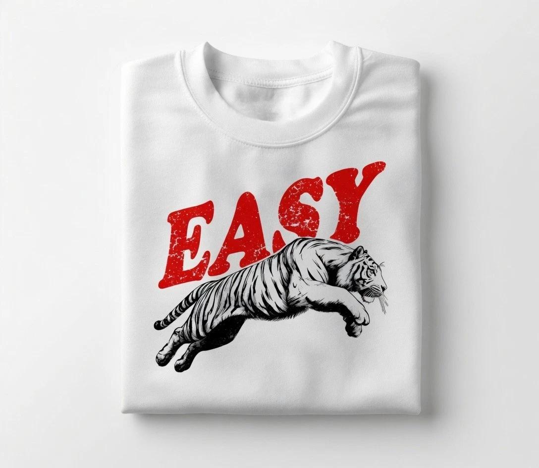 Easy Tiger T-Shirt | Vintage Leaping Tiger Shirt | Funny Retro Streetwear Tee XL