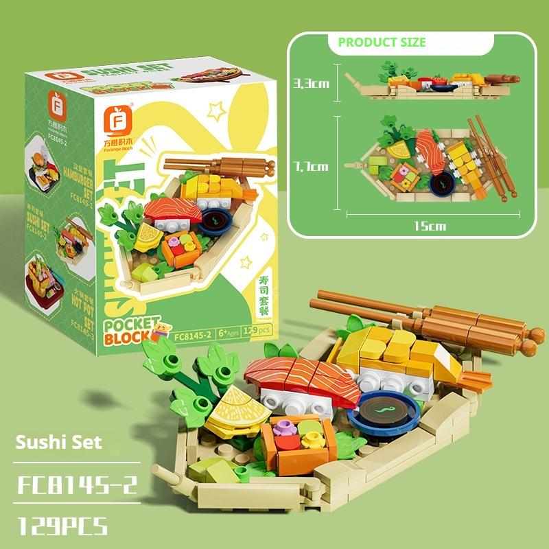 Building Blocks Children's Educational Assembly Food Model Compatible with Lego Boy Puzzle Steak Hamburger Hot Pot Toy