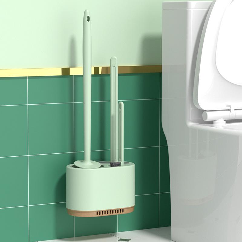 Wall-Mounted 3-in-1 Drainable Toilet Brush Set for Bathroom Corner Cleaning