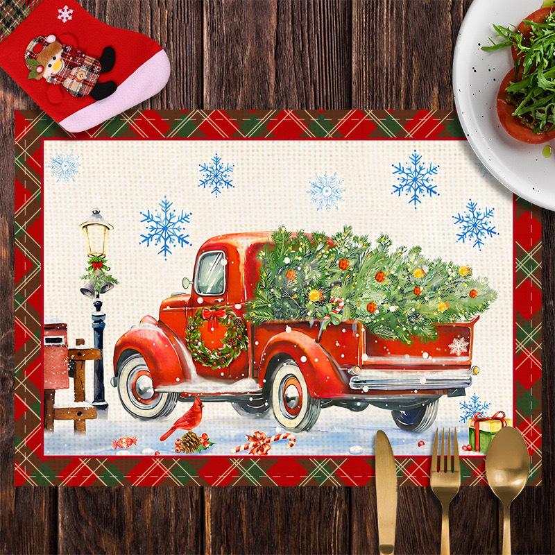 Christmas Table Mats Snowflake Tree Printed Placemats Dining Coffee Tables Decor Holiday Placemats Waterproof Festive Accessories Xmas Table Runner