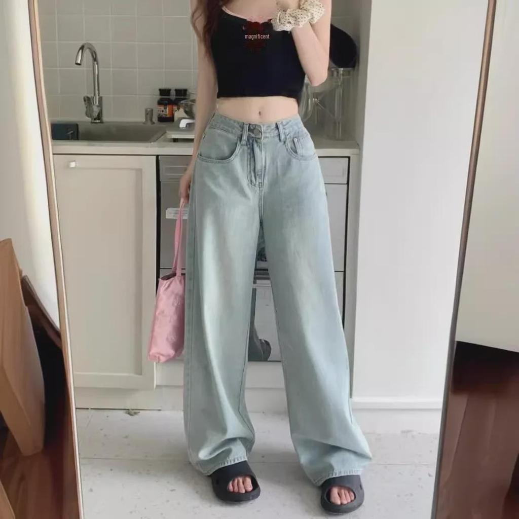 2024 Autumn High Waist Butterfly Embroidered Wide-Leg Jeans for Women