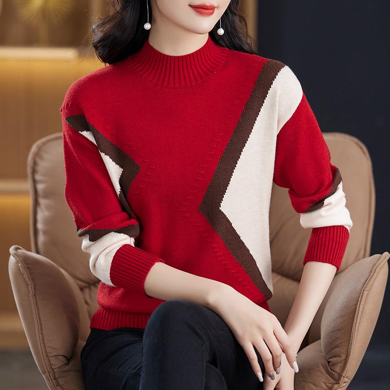 

Женские свитера, пуловеры 2025 Осень-Зима, длинный рукав, круглый вырез, повседневный вязаный свитер, женские топы, пуловер JJ111 One Size красный