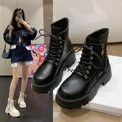 Thick Sole Women's 2024 New Spring and Autumn Season Versatile British Style Heightened Thick Heel Motorcycle Short Boots Trend