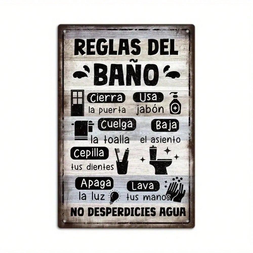Vintage Bathroom Rules Tin Sign Retro Wall Art Home Decor Rustic Pub Kitchen Housewarming Gift 8x12 Inches