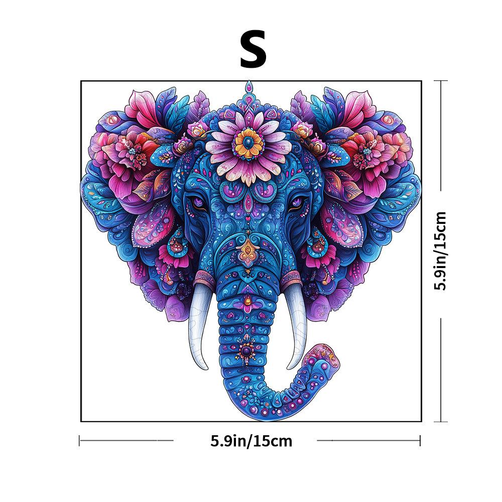 Elephant With Flowers Wooden Puzzle Irregular Small Animal Pieces Flat Wooden Puzzle