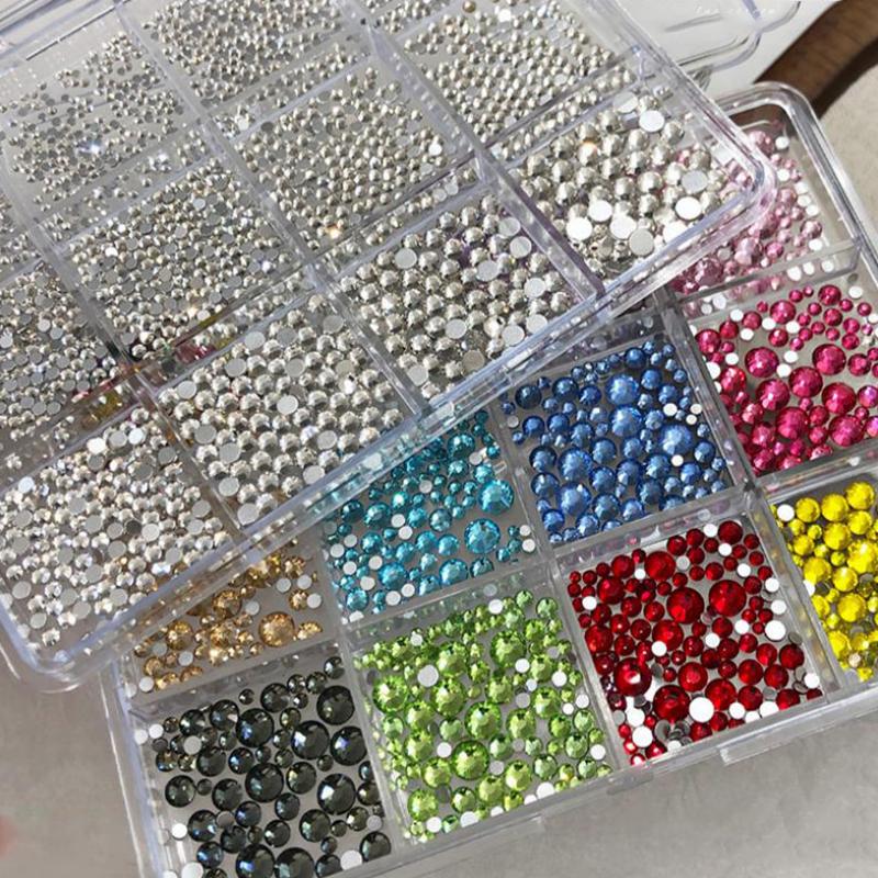 12 Grids/Box Shimmering Colorful Nail Art Flatback Gemstones For Diy Nail Nail Jewelry Decoration