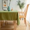 Home Dining Table Cloth Small Fresh Tassel Square Grid Tablecloth Living Room Dining Table Fabric Table Mat
