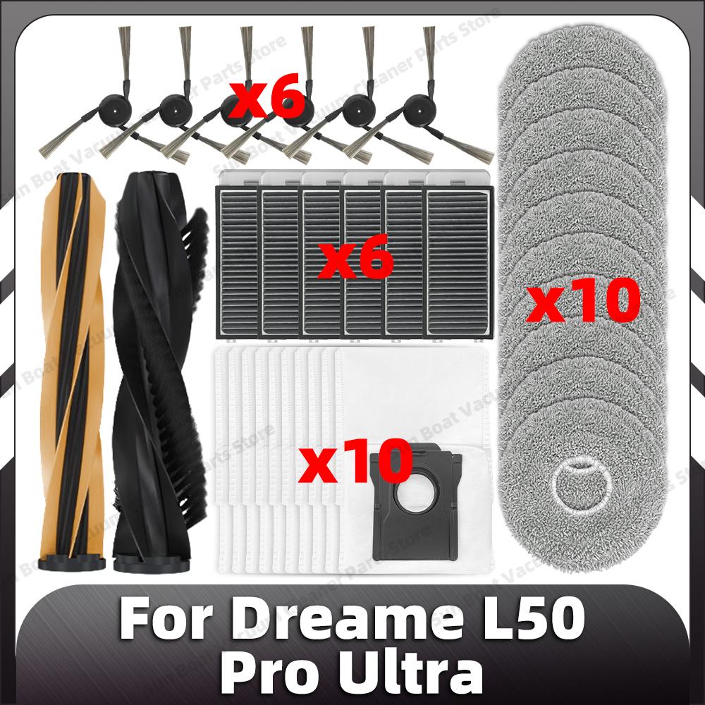 Compatible for Dreame L50 Pro Ultra Replacement Main Side Brush HEPA Filter Mop Pads Dust Bag Spare Parts Accessories