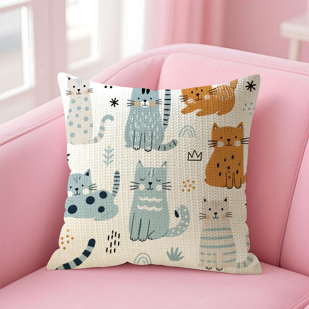 INS Cartoon Animals Cushion Cover Natural Linen Organic Fabric DoubleSided Printing Sofa Home Decor Gift Pillow Case