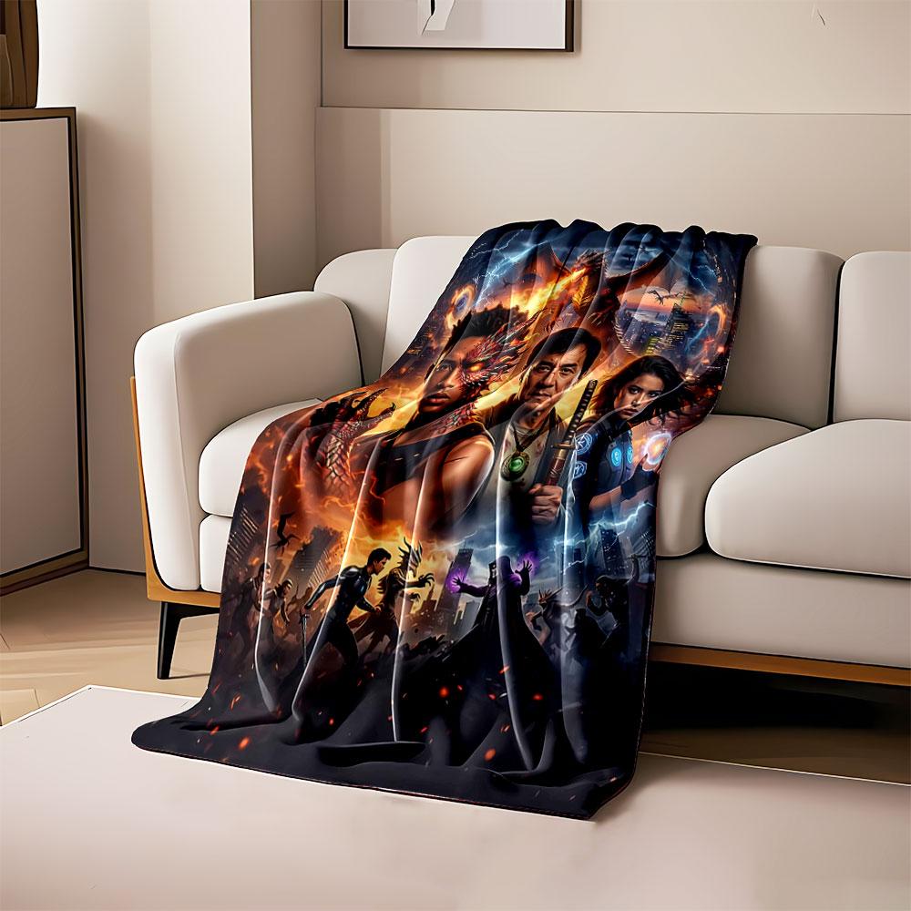 Fantasy battle with a dragon, magical powers, and heroes in urban chaos. for all seasons blanket lunch break throw gift 80cm x 120cm