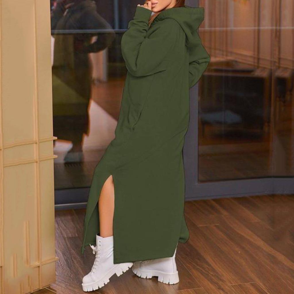 Women's Fashion Solid-color Long-sleeved Hooded And Fleece Long Sweatshirt