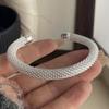 100% Solid 925 Sterling Silver Retro Bracelet for Women Men Vintage Handmade Wide Web Pattern Simple Bracelet Birthday Gift