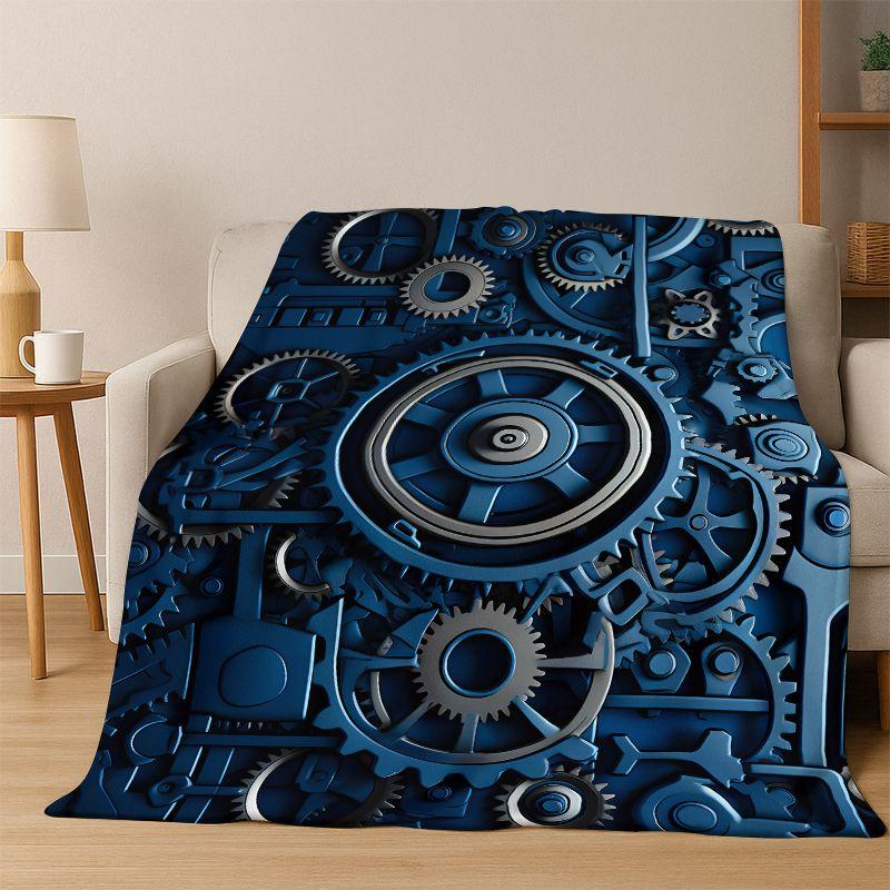 Retro Metal Mechanical Wheel Gear Flannel Blanket Soft Warm Blanket Throw Blanket for Bedroom Living Room Bed Travel Picnic Gift 75x90cm