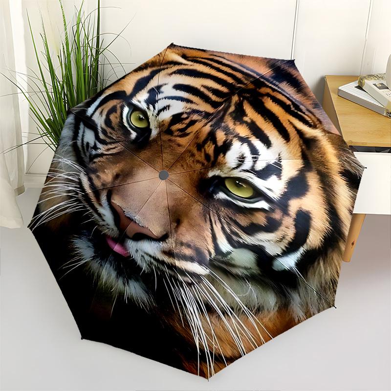 

Tiger Face Themed Automatic Opening and Closing Umbrella, Brightly Colored 8-rib Portable Umbrella, Suitable for Men and Women, A Perfect Gi