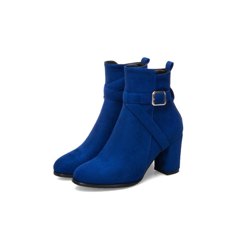 Elegant Women's Chunky High Heel Ankle Boots Autumn Winter Fashion Suede Side Zipper Female Short Boots Party Shoes Size 34-43