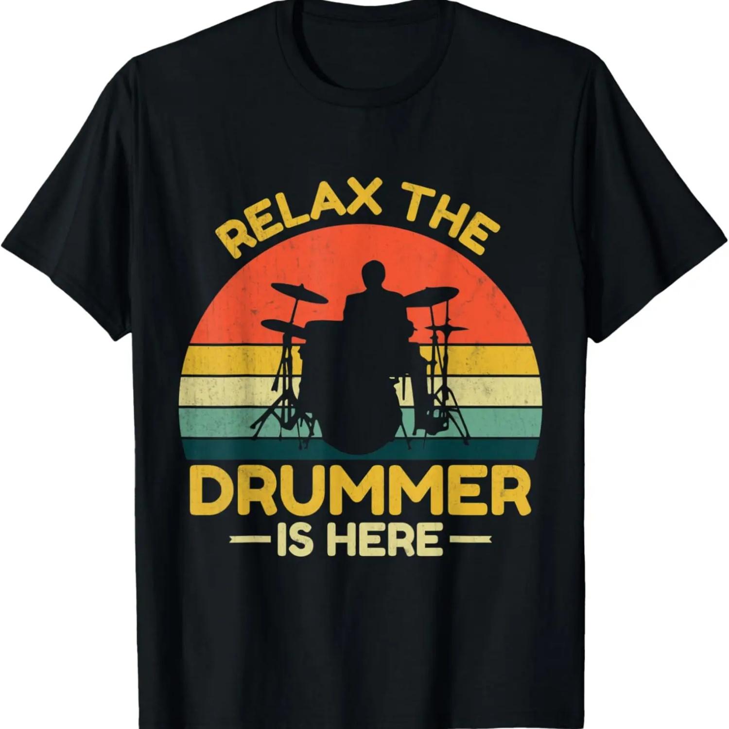 Vintage Drums T-Shirt Cool Retro Drummer Gift Tee Shirt T-Shirt S чёрный