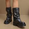 Thick-bottomed round-head pleated stacking boots autumn new muffin large-size sleeve medium boots