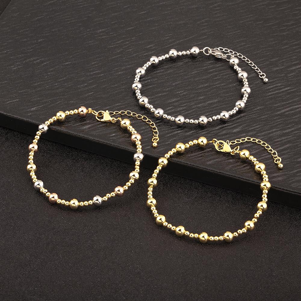 Nidin High Quality Simple Style Smooth Round Beads Charm Hand Bracelets 3 Colors For Female Copper Jewelry Wholesale Accessories