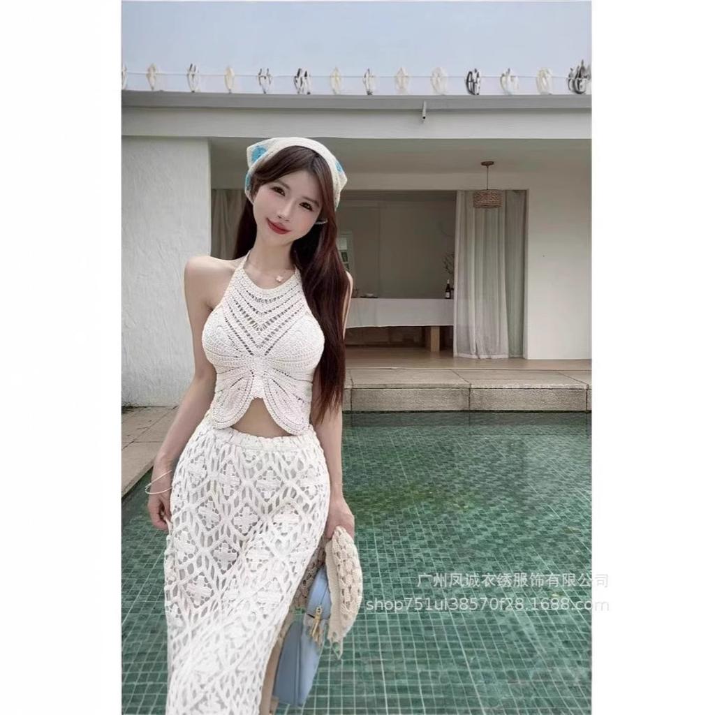 Be careful with the machine versatile vacation women's summer new suspender hollow crochet embroidery short vest women