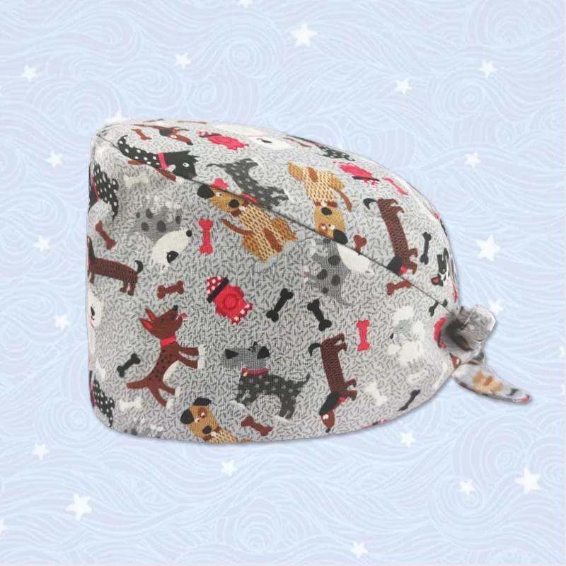 HZMNOI 100% Coton Bonnets Chirurgicaux Imprimés à Lien Arrière Section Élastique Bonnet de Bloc Infirmière pour Hommes Femmes Hôpital Chapeaux Médicaux Nouvelle Arrivée
