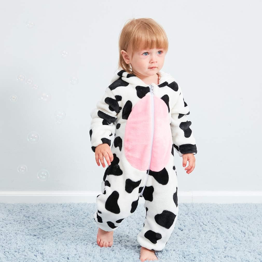 Winter Halloween Dinosaur Kigurumi Cosplay Clothes Hooded Animal Cow Monkey Unicorn Onesies Baby Thick Romper Newborn Jumpsuit